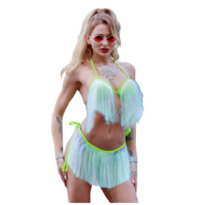 14671 - Rave fringes top and belt set - Green