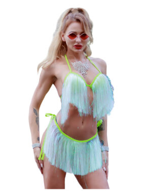 14671 - Rave fringes top and belt set - Green