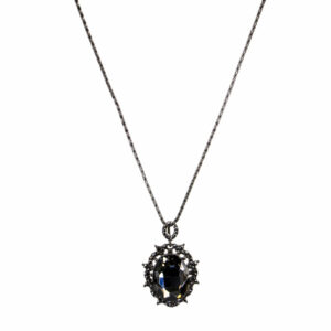 53392 - Oval Rhinestone Glass Necklace, Black Diamond
