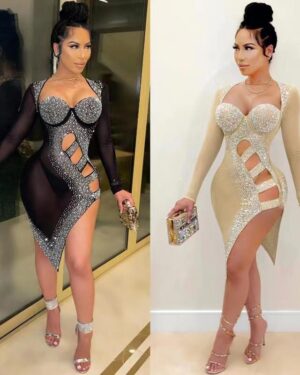 7187 - Rhinestone Mesh Dress
