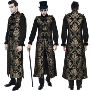CT7401 - Gothic Long Gold Brocade Military Waistcoat
