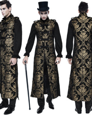 CT7401 - Gothic Long Gold Brocade Military Waistcoat