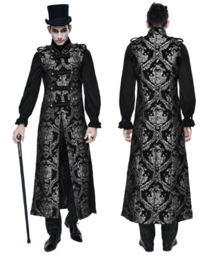 CT7402 - Gothic Long Silver Brocade, Pirate, Military Waistcoat