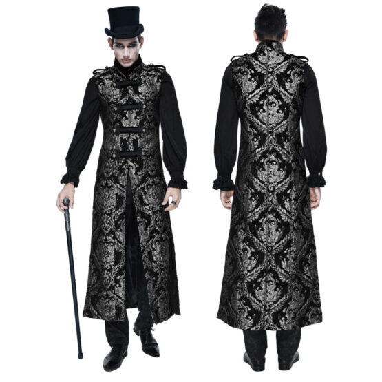 CT7402 - Gothic Long Silver Brocade, Pirate, Military Waistcoat