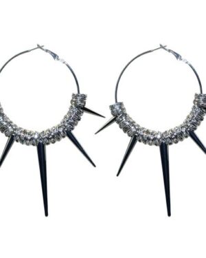 22525 - Rhinestone 5 Spike Hoop Pincatch Earring