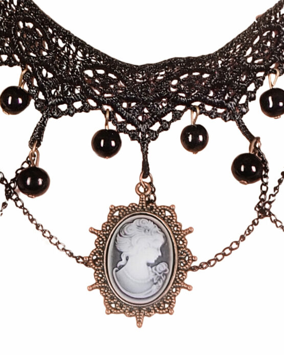 55414 - Lace Necklace with Cameo & Swags - Image 2