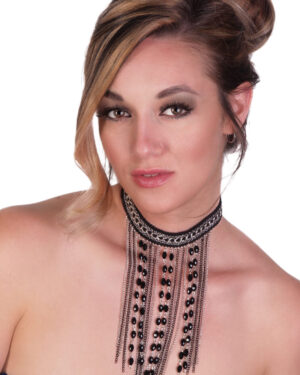 68684 - Black and Silver Choker w/ Hanging Chains and Beads