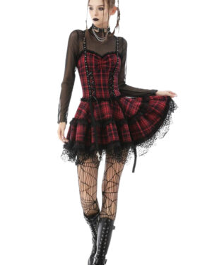 DW597 - Punk Mini Strap Plaid Dress