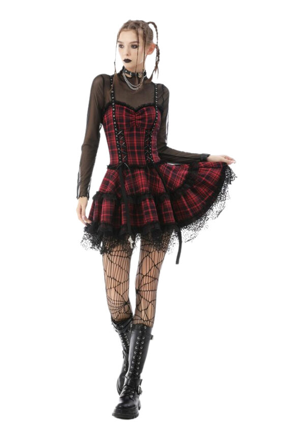 DW597 - Punk Mini Strap Plaid Dress