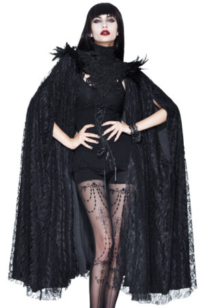 ECT7 - Gothic Long Layered Cape with Feather Shoulder Design