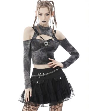 TW350 - Punk Off Shoulder Skull Rebel T-Shirt
