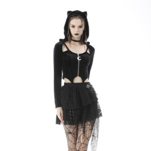 TW364 - Night Cat Zipper Hoodiee Top