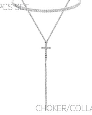 17802 - G Cross Y 2 Necklace 2 line Lariat