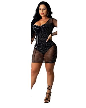 7188 - Rhinestone Mesh Dress