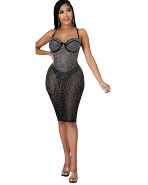 7189 - Rhinestone Mesh Dress