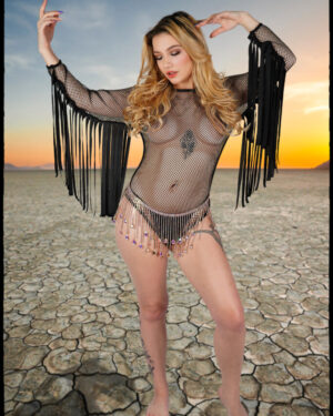 14254 - fishnet bodysuit with fringes