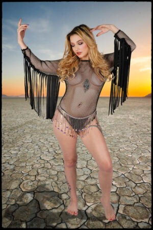 14254 - fishnet bodysuit with fringes