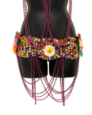 3059B - Multi Daisy Flower Belt with Pearls