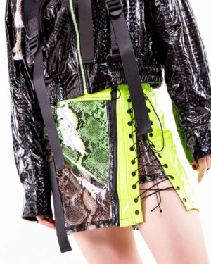 7310 - PU Transparent irregular Lace Up skirt