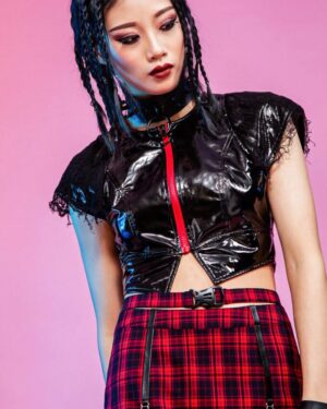 7390 - Party Red Zip Show Waist Short Vest