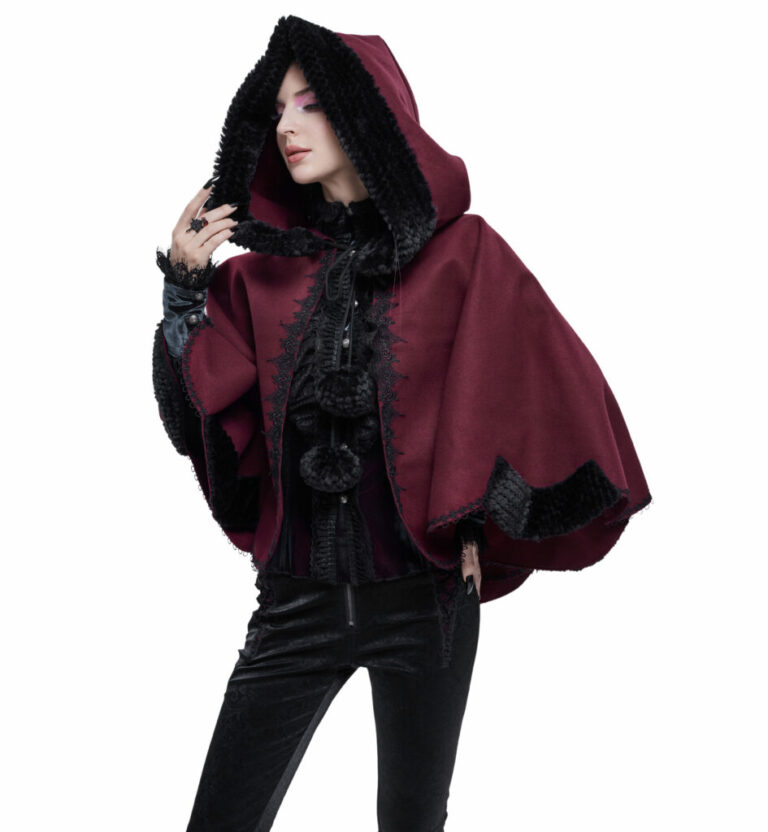 CA02802 - Burgundy And Black Trimming  Renaissance Cape