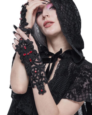 GE019 - Black Lace Beaded Gloves..