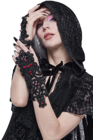 GE019 - Black Lace Beaded Gloves..