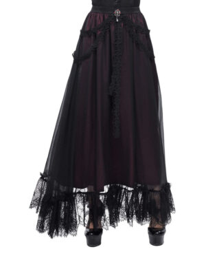 SKT139 - Long Black Lace Trim Renaissance Skirt