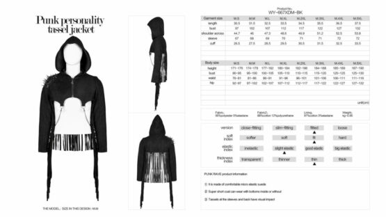 WY667 - Short Tassel Punk Hooded Jacket - Image 5
