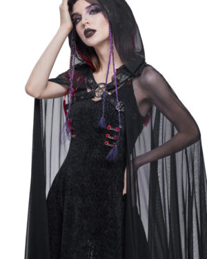 CA030 - Gothic Black Long Hooded Cape with harness