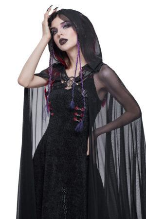 CA030 - Gothic Black Long Hooded Cape with harness