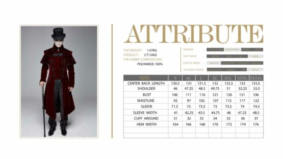 CT13402 - Men's Red Gothic Winter Coat - Image 4