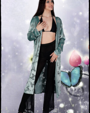 1812 - Burnout Velvet long duster jacket-dusty Rose