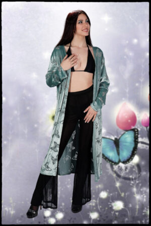 1812 - Burnout Velvet long duster jacket-dusty Rose