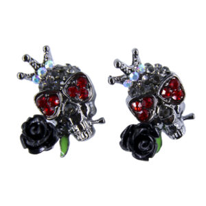 23544 - Bn skull with rose stud ear jt