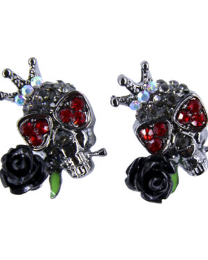 23544 - Bn skull with rose stud ear jt