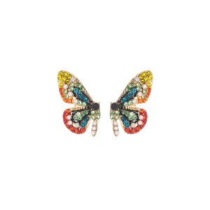 27274 - Rhinestone Butterfly Wind Stud Earrings, Purple Multi, 0.65x1.14in