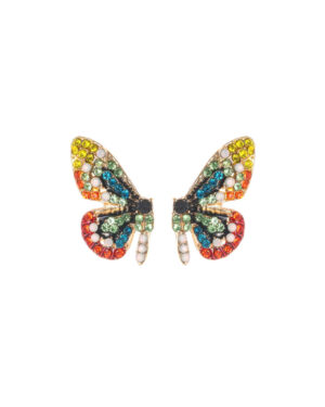 27274 - Rhinestone Butterfly Wind Stud Earrings, Purple Multi, 0.65x1.14in