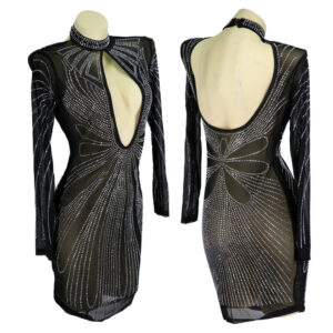 7173 - rhinestone front open dress