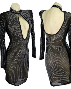 7173 - rhinestone front open dress