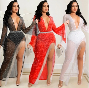 7174 - rhinestone slit dress