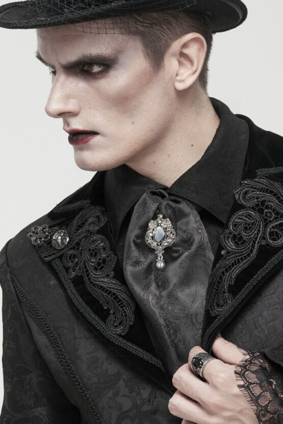 AS11101 - Black Victorian Scarf With Pendant - Image 3