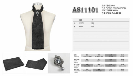 AS11101 - Black Victorian Scarf With Pendant - Image 4