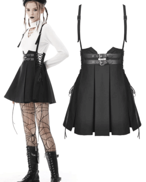 DW587 - Punk Rock Side Rope Pleated Strap Dress