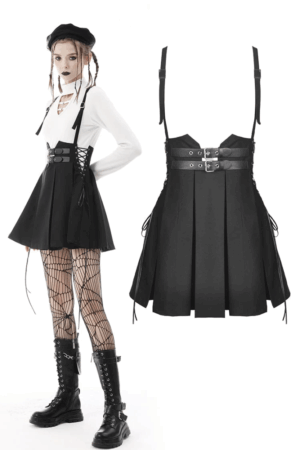 DW587 - Punk Rock Side Rope Pleated Strap Dress