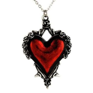 LC848 - Red Heart with Roses and Thorns Necklace