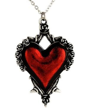 LC848 - Red Heart with Roses and Thorns Necklace
