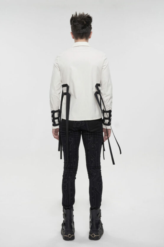 SHT08402 - White Long Sleeve Button Up With Buckles-M - Image 3