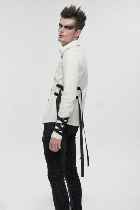 SHT08402 - White Long Sleeve Button Up With Buckles-M - Image 2