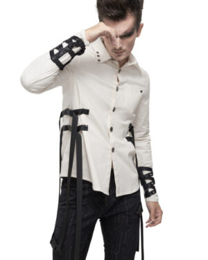 SHT08402 - White Long Sleeve Button Up With Buckles-M